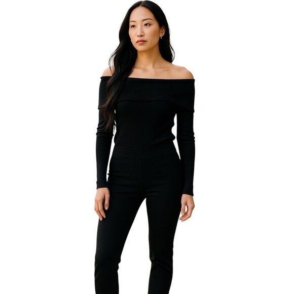 White House Black Market Off Shoulder Sweater Black Size SP - Picture 1 of 12